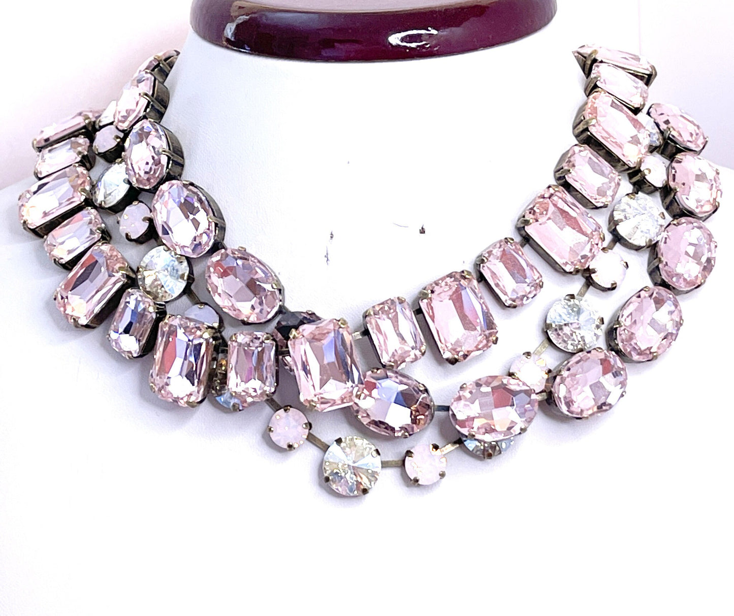 Pink Georgian Collet Necklaces, Opal Austrian Crystal Choker, Anna Wintour Style, Light Rose Riviere Necklace, Statement Necklaces for Women