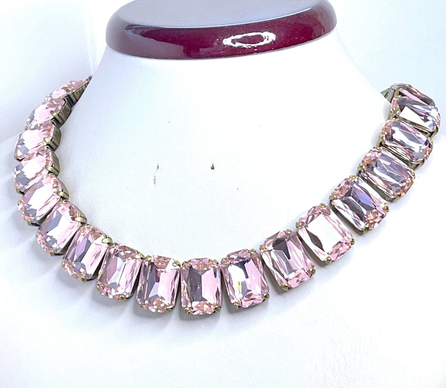 Pink Georgian Collet Necklaces, Opal Austrian Crystal Choker, Anna Wintour Style, Light Rose Riviere Necklace, Statement Necklaces for Women