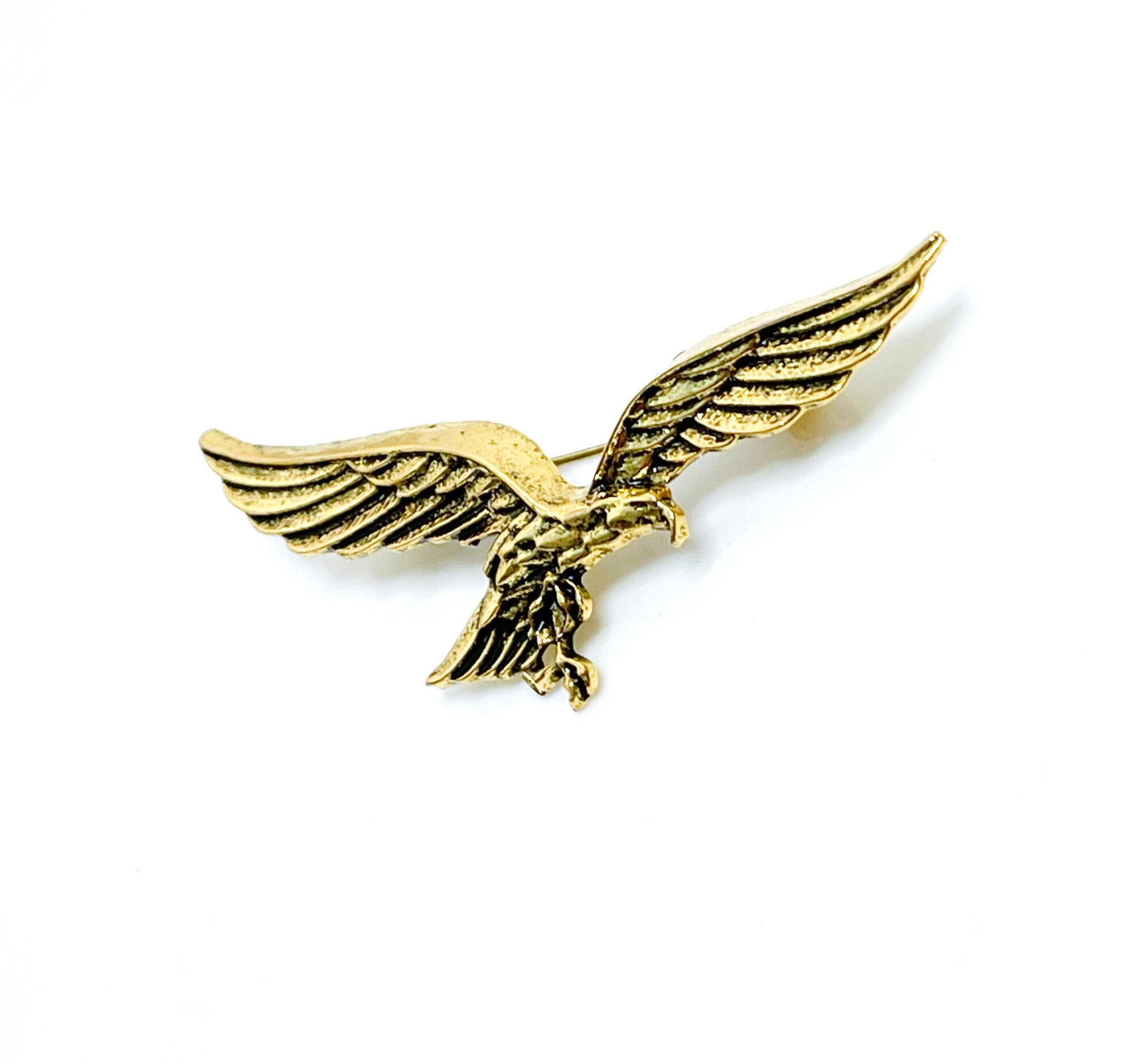 Antique Gold Eagle Brooch | Unisex Jewellery | Vintage Style Bikers Pin