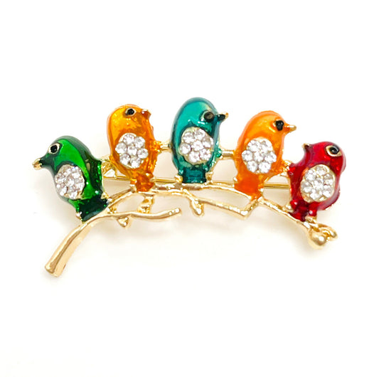 Very Cute Multiple Bird Brooch, Quirky Birds Pin. Vintage Diamanté Brooch, Multi Colour Birds Pin, Sparkly Jacket Pin, Brooches For Women