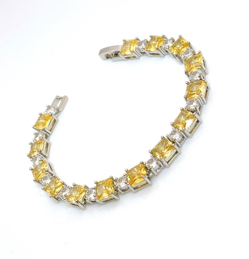 Yellow Clear CZ Crystal Silver Plated Bracelet | Adjustable 