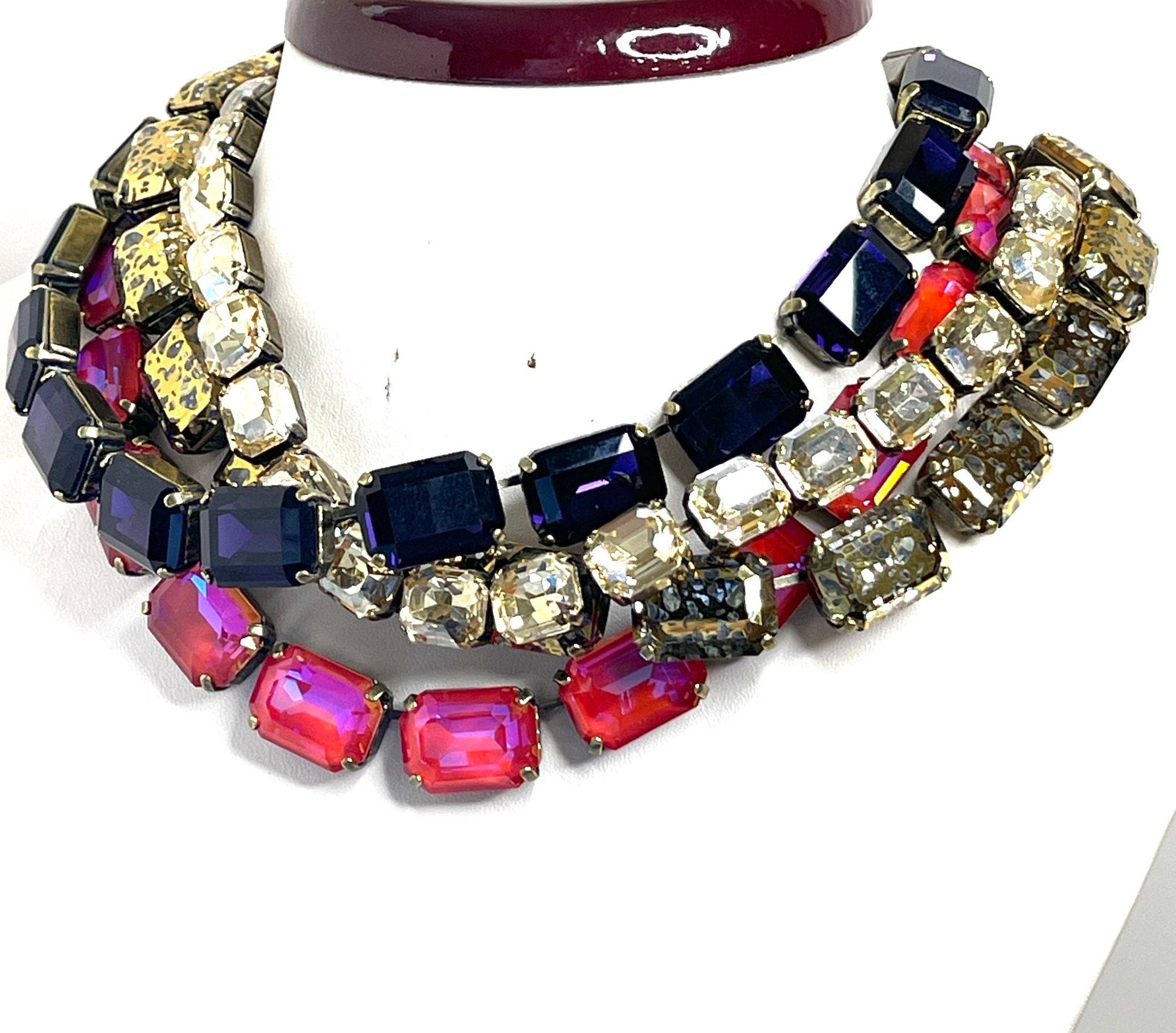 Purple Pink Georgian Collet Necklaces, Gold Crystal Choker, Anna Wintour Style, Riviere Necklace, Necklaces for Women