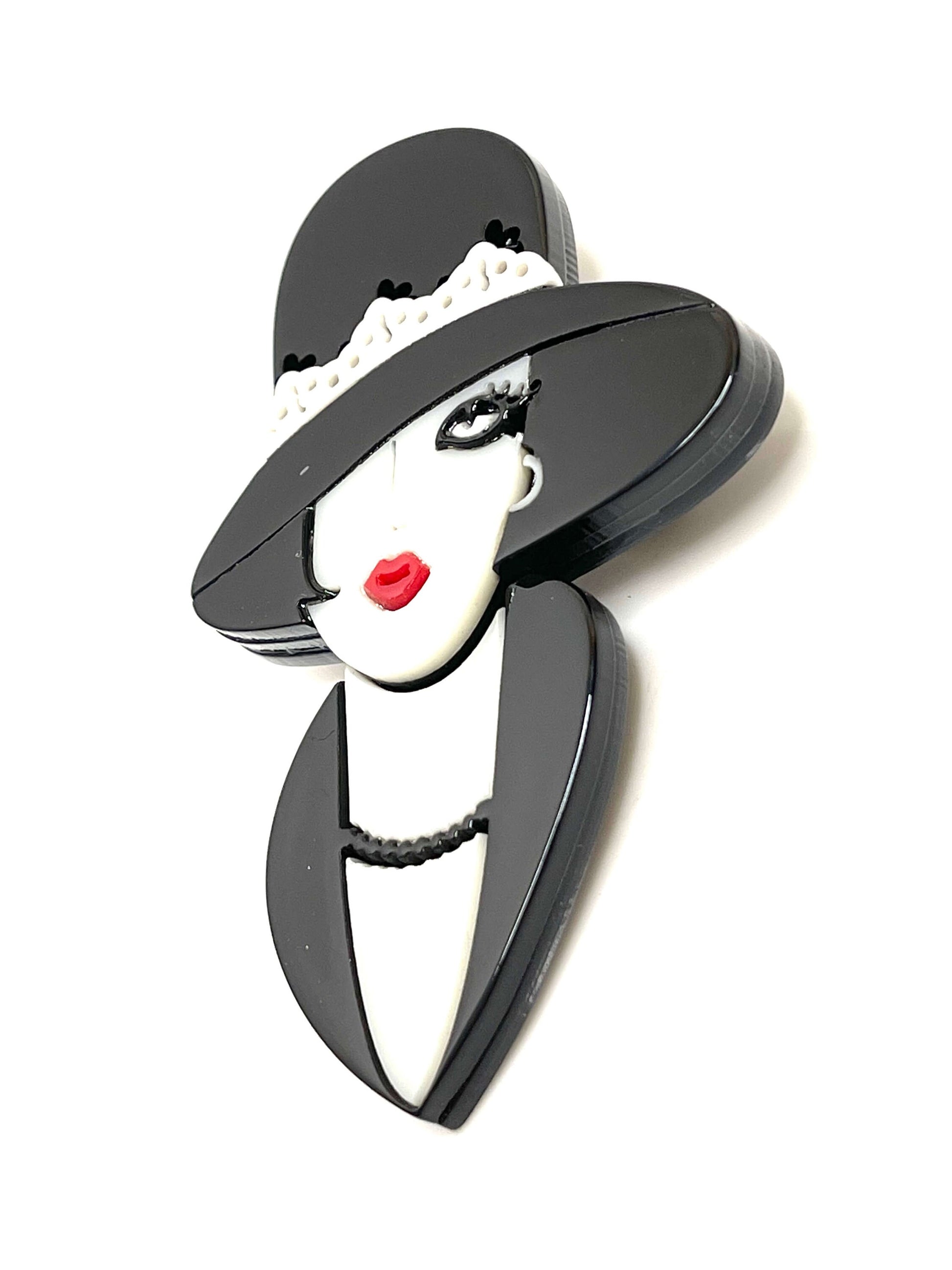 Classy Lady Brooch, Paris Style Fashion with Cloche Hat, Vintage Style, Fashion Pin for Jacket Scarf, Large Brooch, Brooches For Women