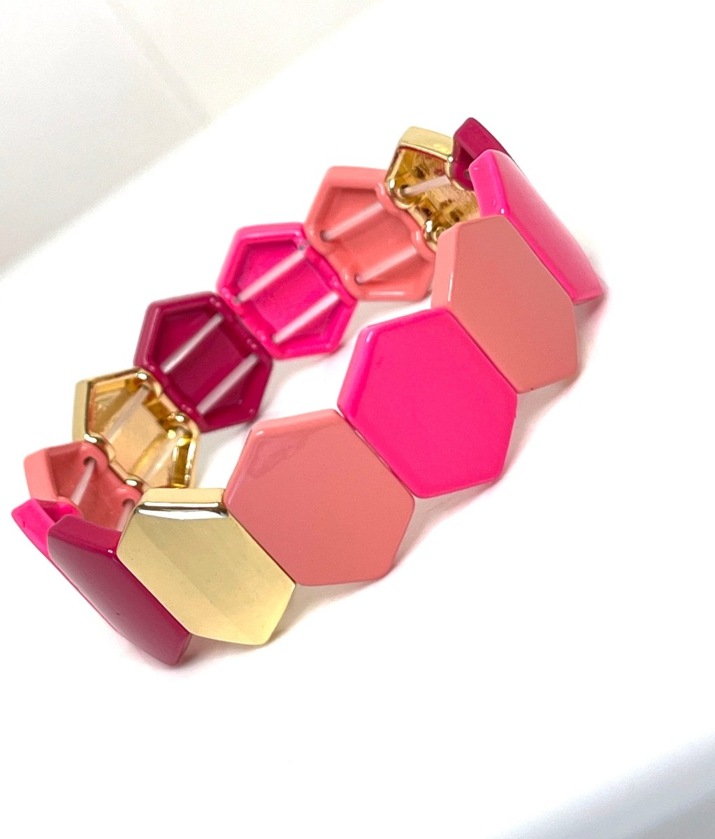Tile Beaded Bracelets | Set of 3 | Pink and Gold | Japanese Bead Stretch Bracelet
