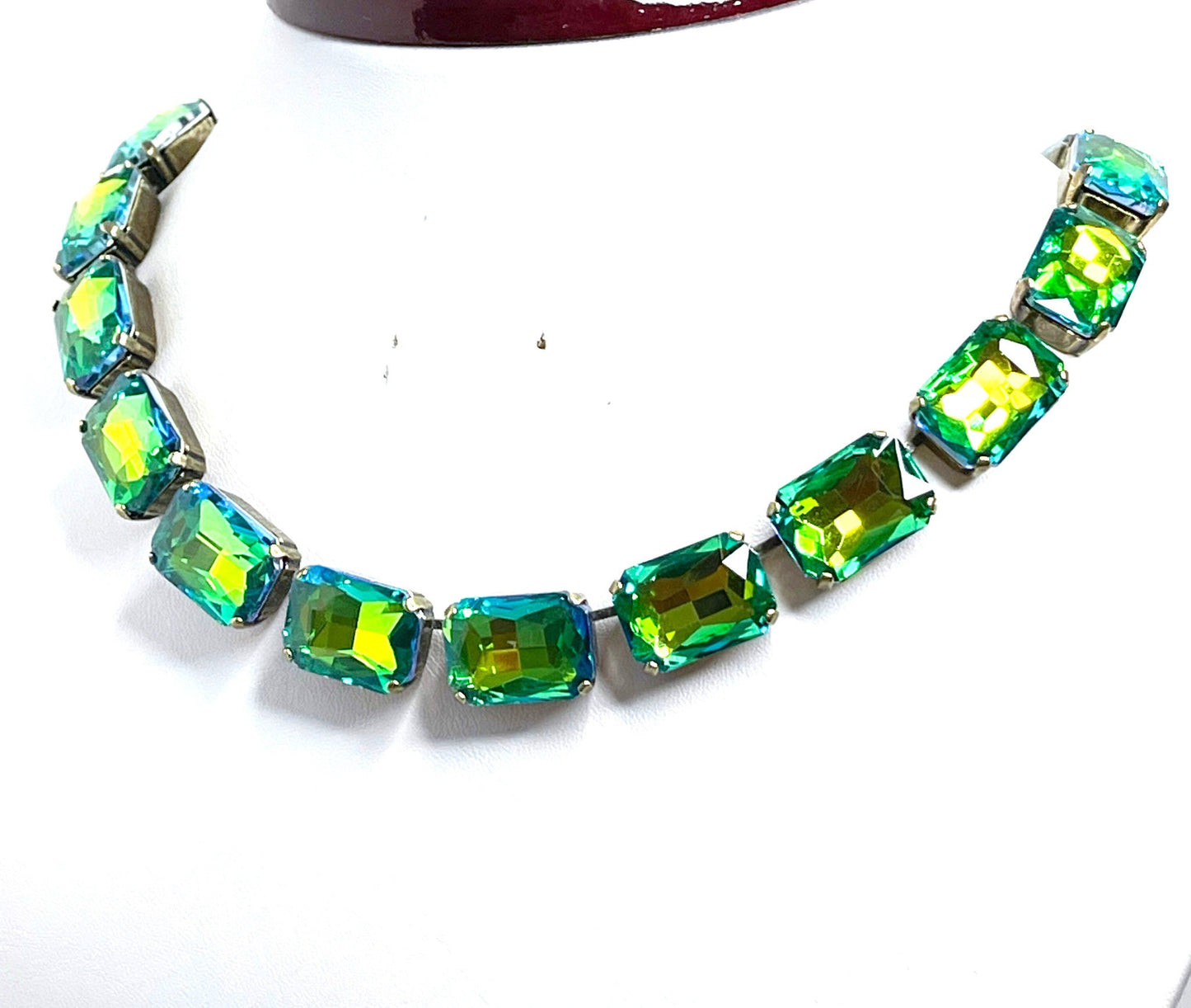 Peridot Georgian Collet Necklace, Green Rainbow Crystal Choker, Anna Wintour Style, Riviere Necklace, Bridal Jewelry, Necklaces for Women