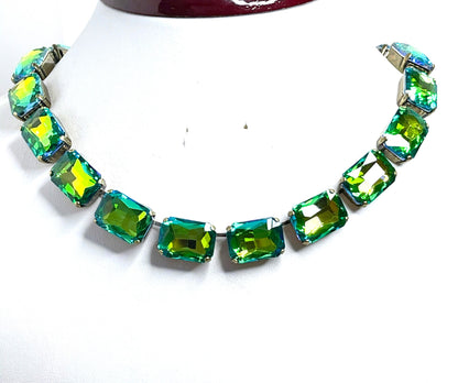 Peridot Georgian Collet Necklace, Green Rainbow Crystal Choker, Anna Wintour Style, Riviere Necklace, Bridal Jewelry, Necklaces for Women