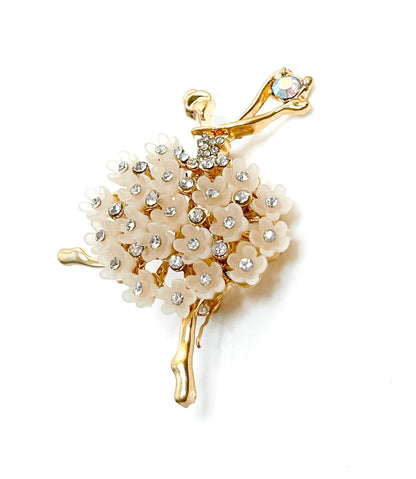 Vintage Dancing Lady Brooch, Rhinestone Crystal Jewelry, Ballet Dancer Pin, Flower Dress Dancer, Brooches For Women