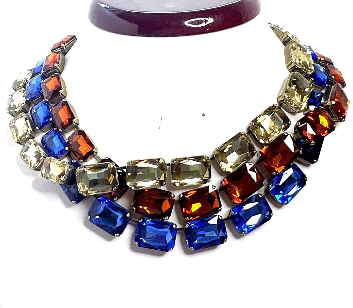 Blue Orange Silk Georgian Collet Necklaces | Anna Wintour Style 