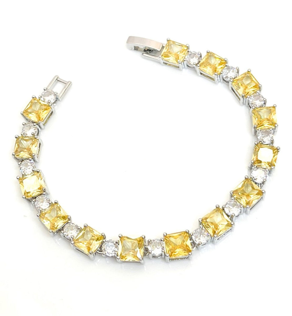 Yellow Clear CZ Crystal Silver Plated Bracelet | Adjustable 
