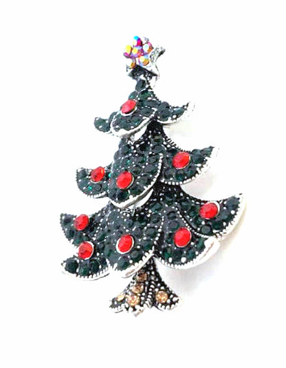 Festive Christmas Tree Brooch | Sparkly Crystal Seasonal Pin