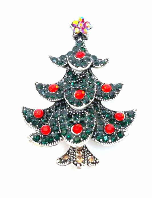 Festive Christmas Tree Brooch | Sparkly Crystal Seasonal Pin