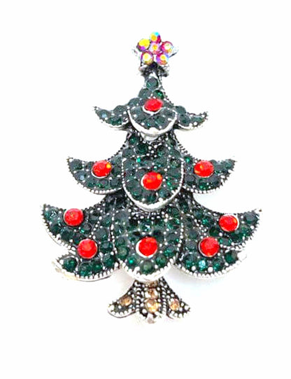 Christmas Tree Brooch, Crystal Seasonal Pin, Sparkly Christmas Brooch, Festive Jacket Scarf Pin, Brooches For Women