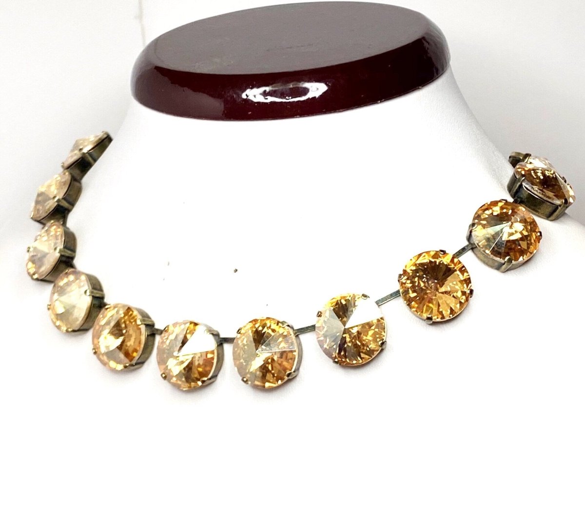 Champagne Peridot Crystal Georgian Collet Necklaces, Anna Wintour Style, Statement Choker