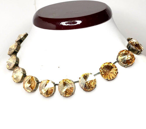 Champagne Peridot Crystal Georgian Collet Necklaces, Anna Wintour Style, Statement Choker