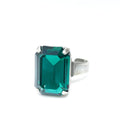Emerald Green Crystal Ring | Antique Silver | Rectangle Statement 