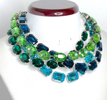 Peridot Aquamarine Georgian Collet Necklaces, Emerald Crystal Choker, Anna Wintour Style, Riviere Necklace, Necklaces for Women