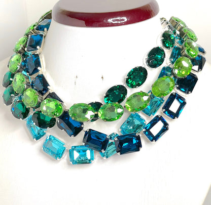 Peridot Aquamarine Georgian Collet Necklaces, Emerald Crystal Choker, Anna Wintour Style, Riviere Necklace, Necklaces for Women