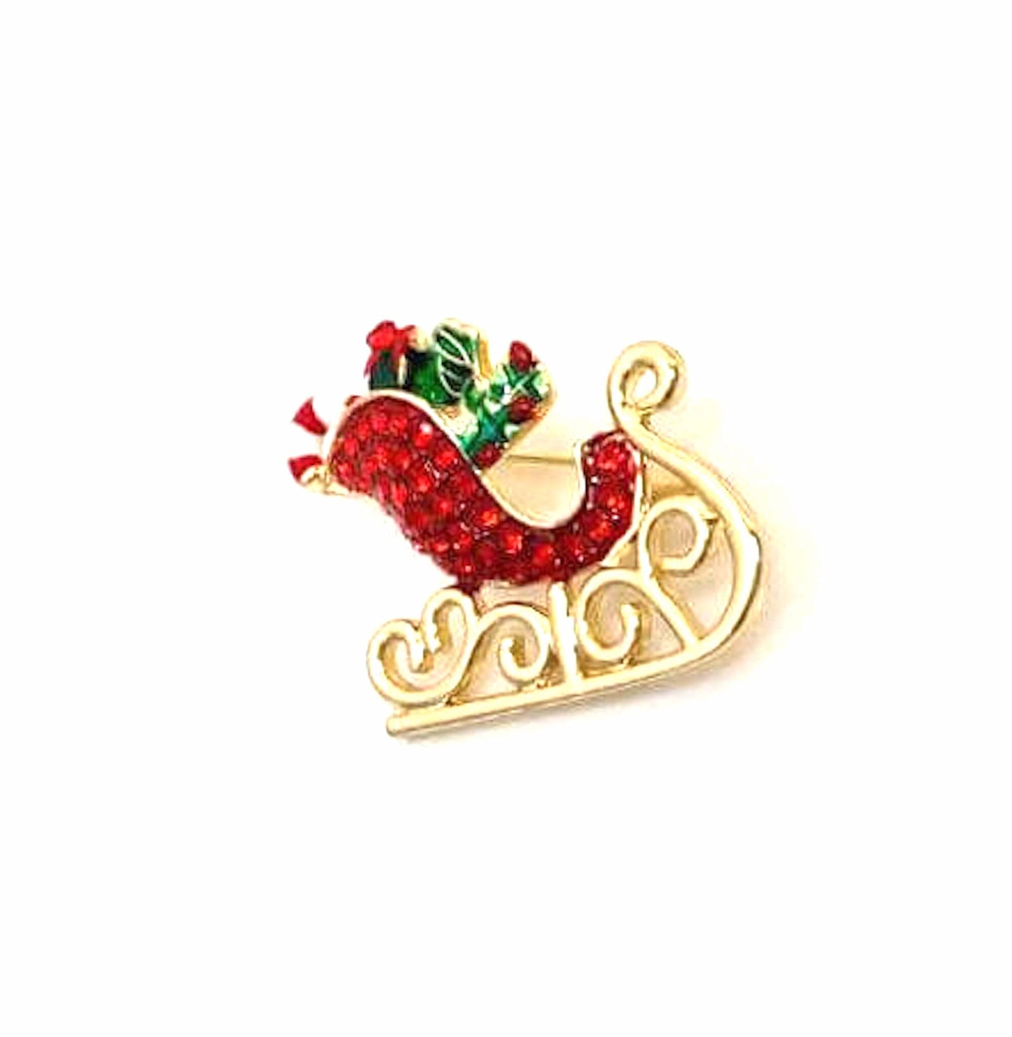 Santa Sleigh Crystal Brooch | Christmas Brooch | Red Sleigh Brooch