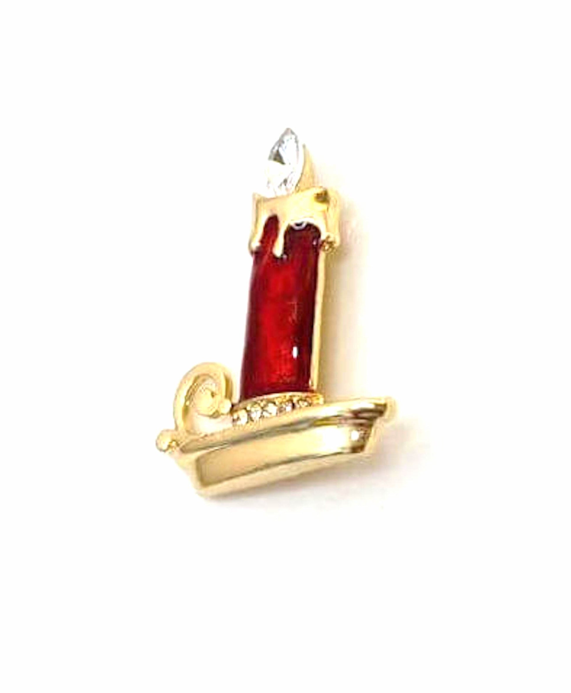 Xmas Crystal Candle Brooch | Christmas Brooch | Seasonal Pin | Red Candle Brooch