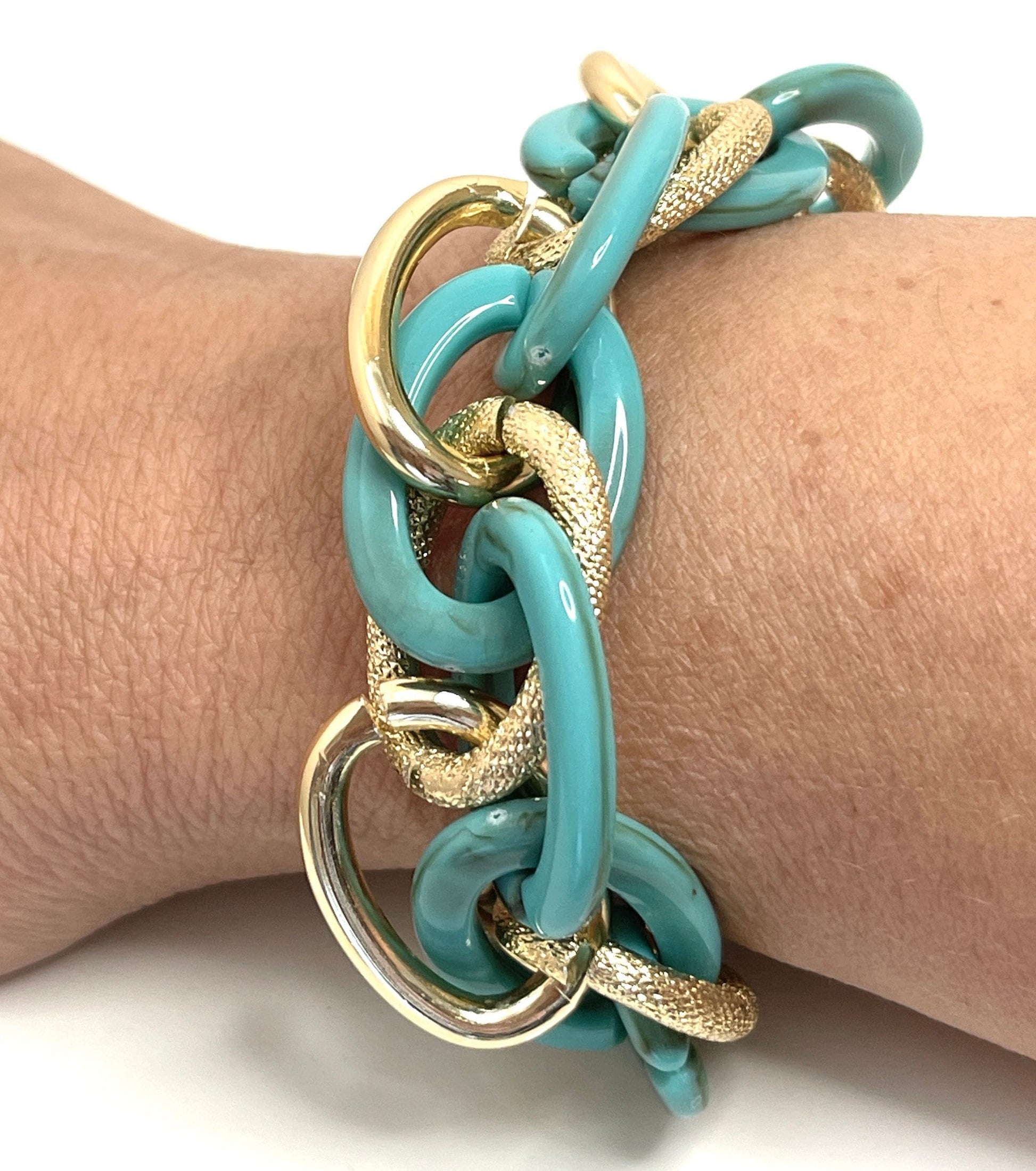 Teal Gold Chunky Chain Bracelet | Statement Bracelet | Retro Acrylic Jewellery