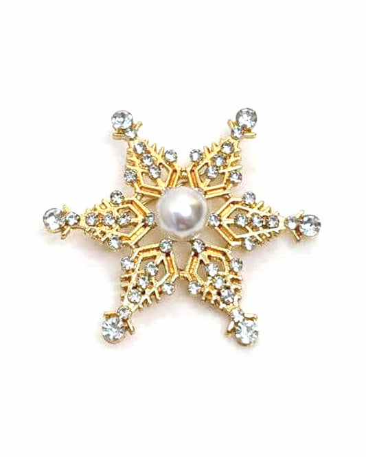 Crystal Snowflake Brooch, Seasonal Pin, Sparkly Pearl Christmas Brooch, Festive Jacket Scarf Pin, Brooches For Women