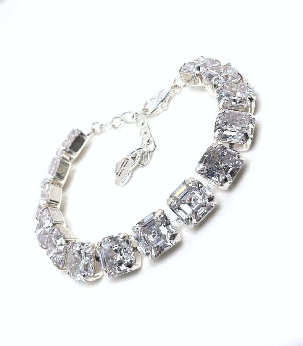 Clear Crystal Ascher Cut Bracelet | Wedding Sparkly Bracelets for Women