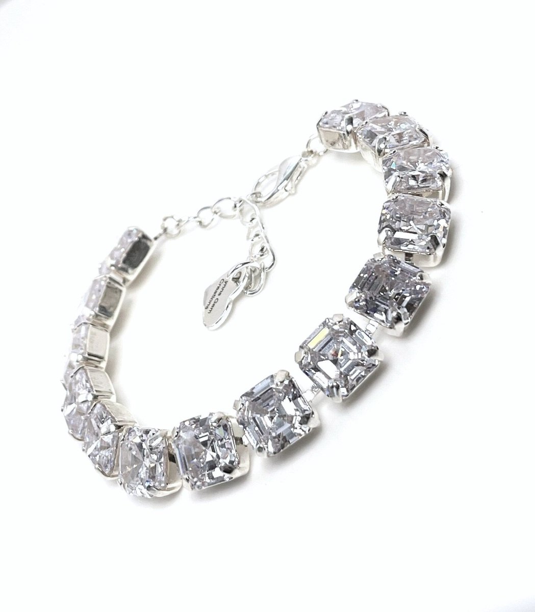 Clear Crystal Ascher Cut Bracelet | Wedding Sparkly Bracelets for Women