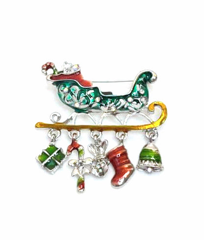 Santa Sleigh Brooch Christmas Brooch | Seasonal Pin | Christmas Charm Brooch