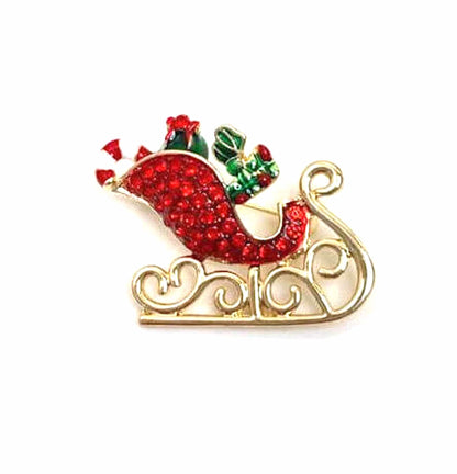 Santa Sleigh Crystal Brooch | Christmas Brooch | Red Sleigh Brooch