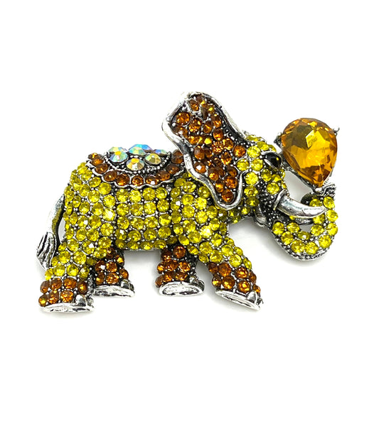 Large Yellow Indian Elephant Brooch, Sparkly Elephant Pin, Crystal Animal Pin, Multi Crystal Diamonte Pin, Brooches For Women