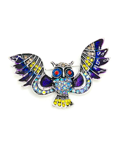 Vintage Purple Flying Owl Brooch, Rhinestone Crystal Pin, Purple Owl Sparkly Jacket Pin, Brooches For Women