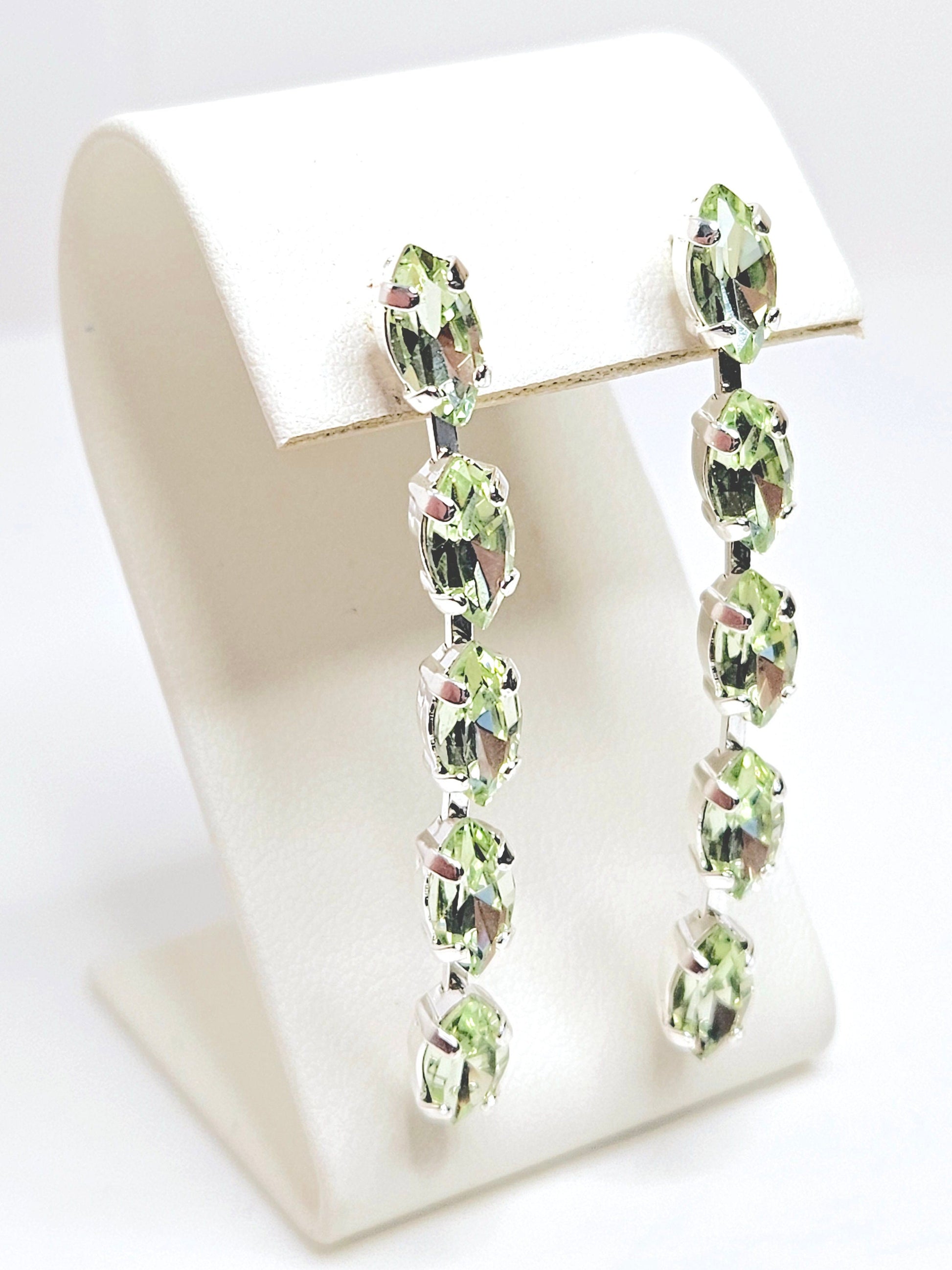 Long Green Crystal Earrings, Vintage Style, Statement Drops, Wedding Earrings, Mother of the Bride Gift, Earrings For Women