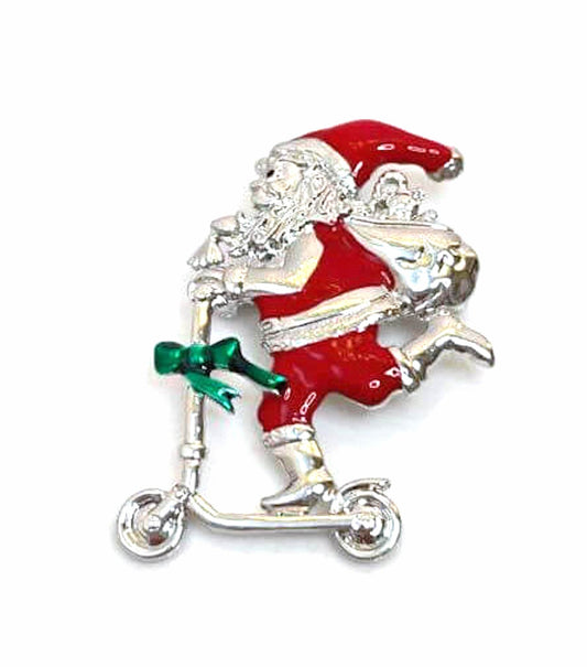 Santa on a Scooter Brooch, Christmas Brooch, Seasonal Pin, Xmas Brooch, Festive Jacket Scarf Pin, Brooches For Women