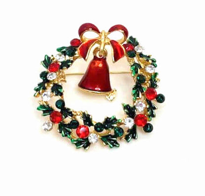 Christmas Wreath Brooch, Crystal Seasonal Pin, Sparkly Christmas Brooch, Festive Jacket Scarf Pin, Brooches For Women