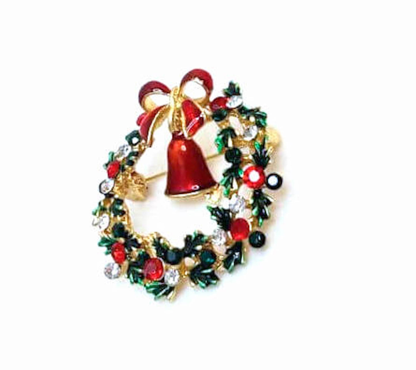 Christmas Wreath Brooch, Crystal Seasonal Pin, Sparkly Christmas Brooch, Festive Jacket Scarf Pin, Brooches For Women