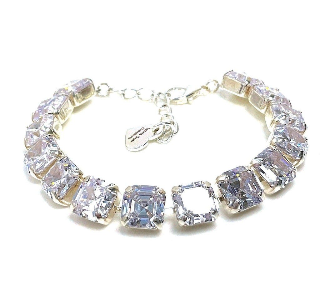 Clear Crystal Ascher Cut Bracelet | Wedding Sparkly Bracelets for Women