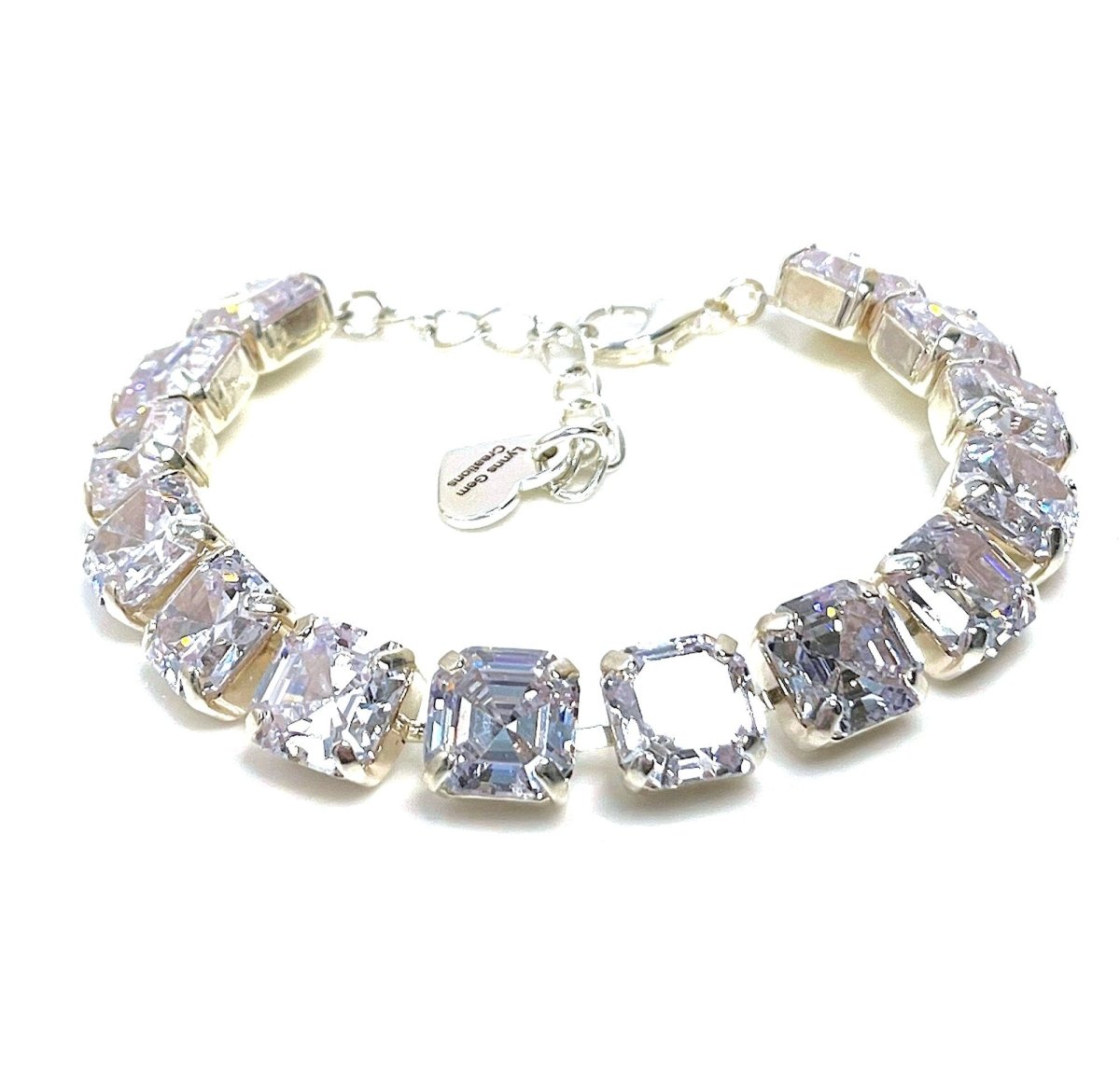 Clear Crystal Ascher Cut Bracelet | Wedding Sparkly Bracelets for Women
