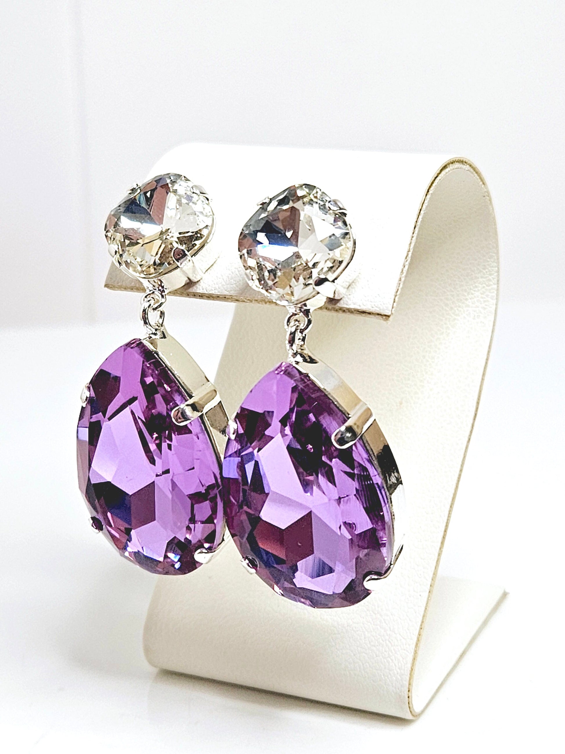 Violet Peardrop Crystal Earrings, Vintage Style, Statement Drops, Wedding Earrings, Mother of the Bride Gift, Earrings For Women
