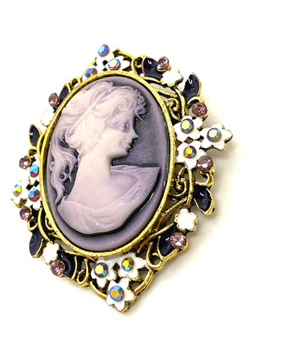 Vintage Cameo Brooch, Victorian Lady Purple Brooch, Crystal Jewelry, Stylish Cameo Pin, Brooches For Women