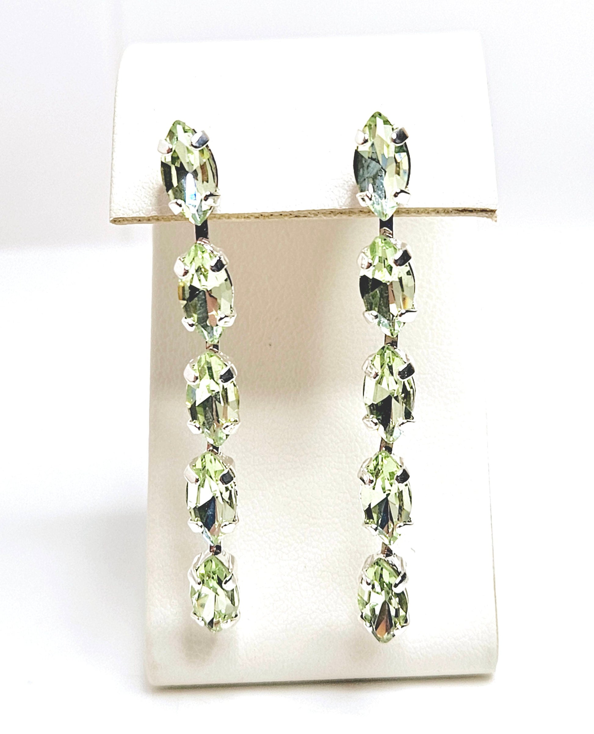 Long Green Crystal Earrings, Vintage Style, Statement Drops, Wedding Earrings, Mother of the Bride Gift, Earrings For Women