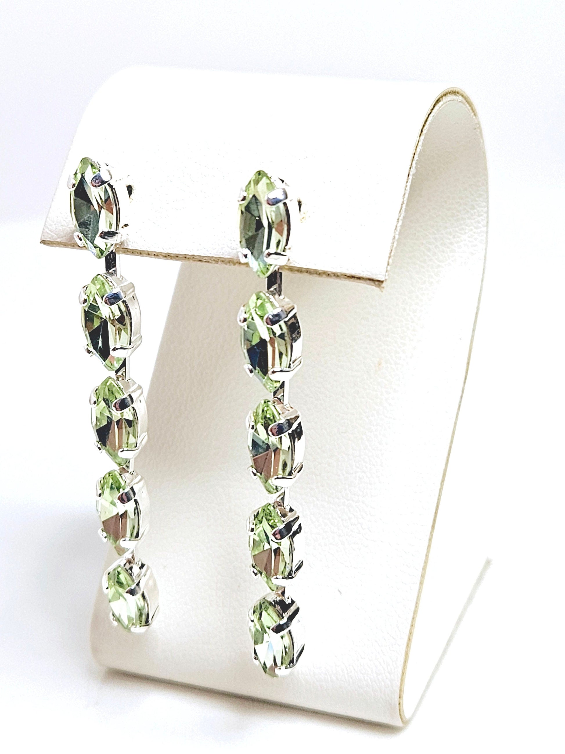 Long Green Crystal Earrings, Vintage Style, Statement Drops, Wedding Earrings, Mother of the Bride Gift, Earrings For Women