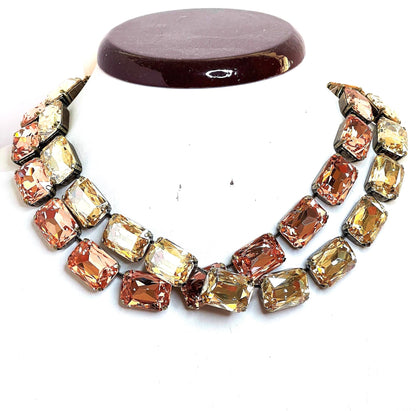 Peach Georgian Collet Necklace, Premium Crystal, Anna Wintour Style, Light Silk Riviere, Statement Necklace, Layering Chokers