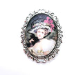 Vintage Style Cameo Brooch | Victorian Lady Portrait Brooch | Lady with Flower Hat