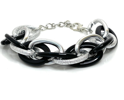 Black Silver Chain Bracelet, Chunky Statement Bracelet, Textured Jewellery, Retro Acrylic Jewellery, Bracelets for Women