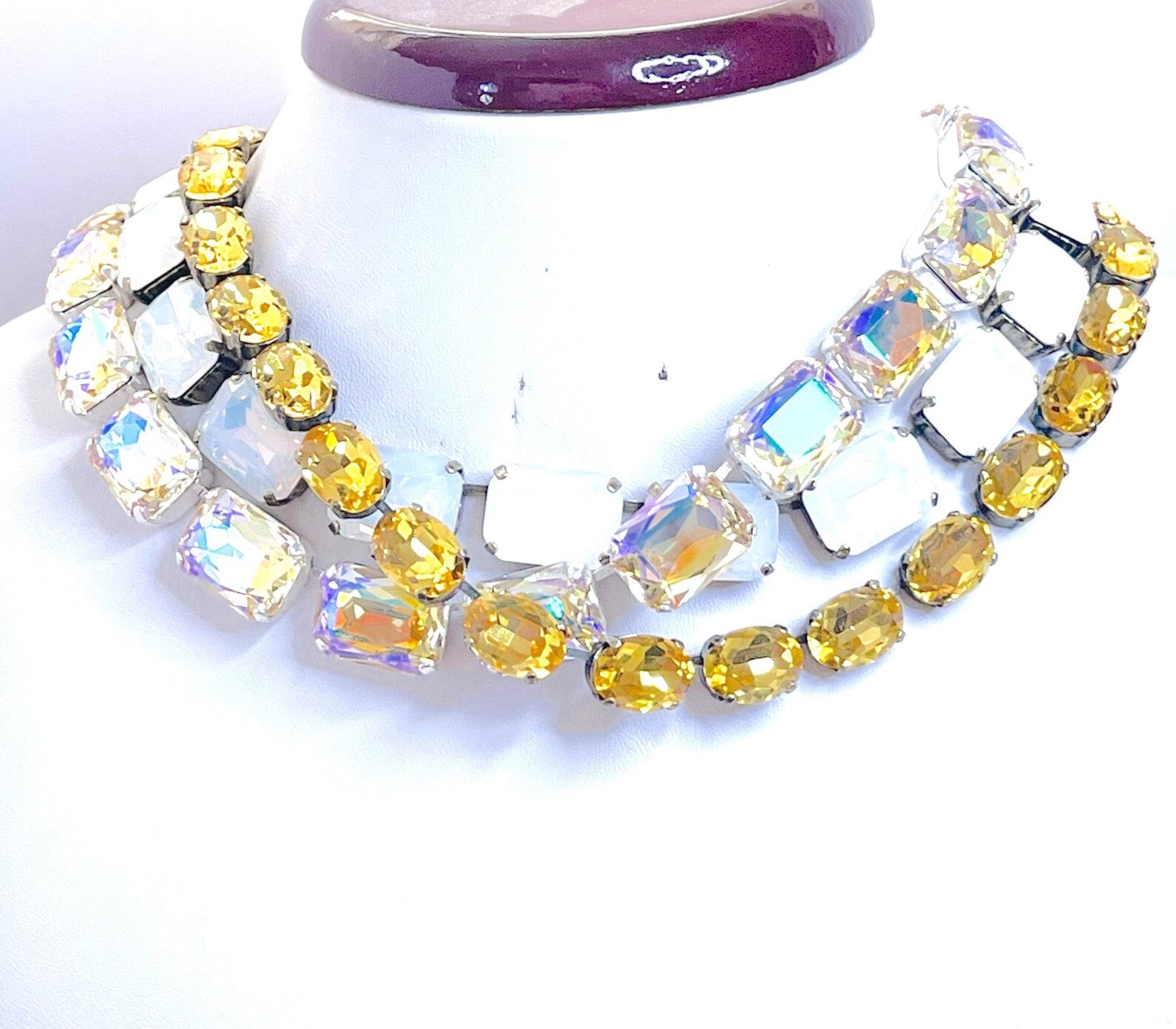 Anna Wintour Necklace, White Opal Georgian Collet, Rainbow Crystal Choker, Riviere Necklace, Statement Necklace, Layering Chokers