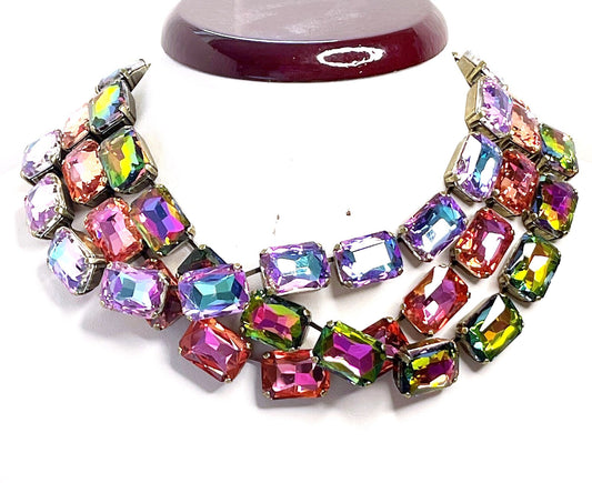 Rainbow Anna Wintour Necklace, Georgian Collet, Purple Crystal Choker, Riviere Necklace, Statement Necklace, Layering Chokers