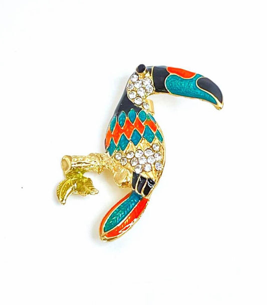 Gold Plated Toucan Brooch, Enamel Bird Pin, Exotic Bird Brooch, Colourful Bird Jacket Pin, Brooches For Women