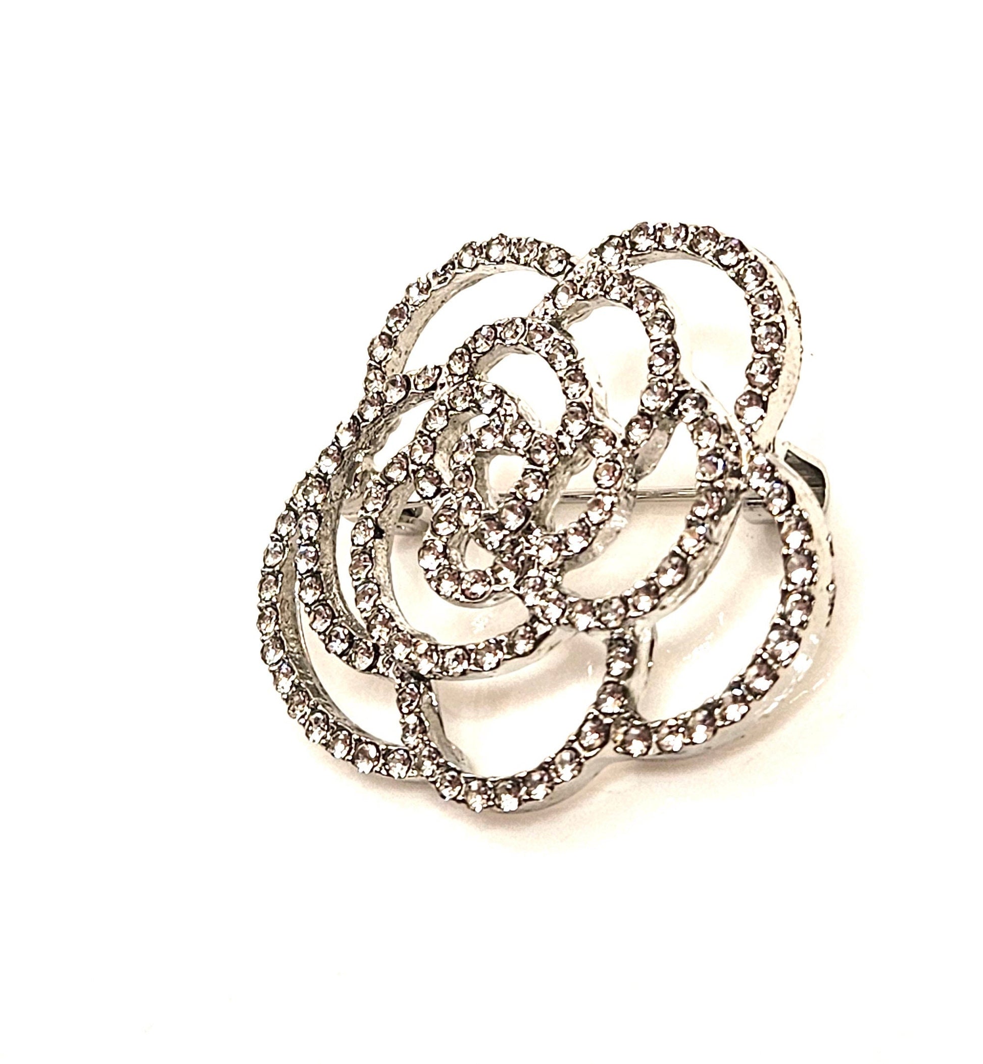 Sparkly Crystal Silver Camelia Brooch, Crystal Flower Pin, Statement Brooch, Very Sparkly Jacket Pin, Brooches For Women