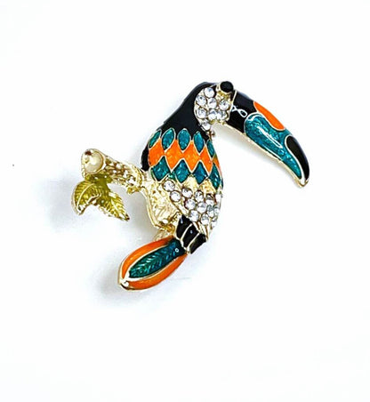 Gold Plated Toucan Brooch, Enamel Bird Pin, Exotic Bird Brooch, Colourful Bird Jacket Pin, Brooches For Women