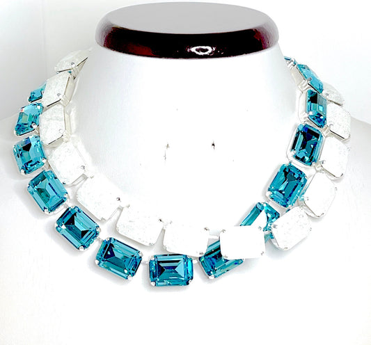 Aquamarine Blue Opal Georgian Collet Necklaces, White Opal Crystal, Anna Wintour Style, Riviere Necklaces, Statement Necklaces for Women